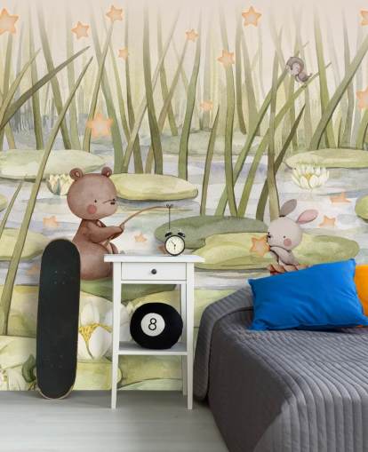 green kids mural called Starry Pond from the Oliver Robins collection
