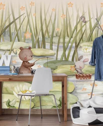 grünes Kinderwandbild namens Starry Pond aus der Oliver Robins-Kollektion grünes Kinderwandbild namens Starry Pond aus der Oliver Robins-Kollektion