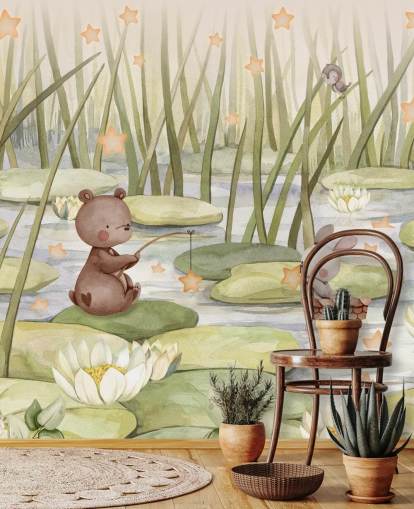mural infantil verde llamado Starry Pond de la colección Oliver Robins mural infantil verde llamado Starry Pond de la colección Oliver Robins