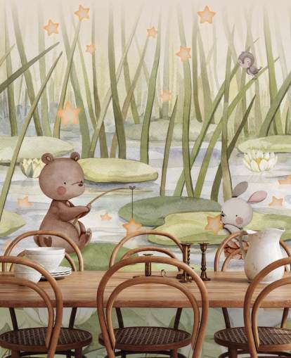 mural infantil verde llamado Starry Pond de la colección Oliver Robins