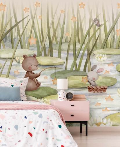 green kids mural called Starry Pond from the Oliver Robins collection