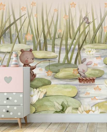 green kids mural called Starry Pond from the Oliver Robins collection