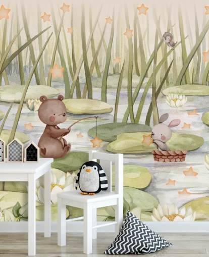 green kids mural called Starry Pond from the Oliver Robins collection green kids mural called Starry Pond from the Oliver Robins collection