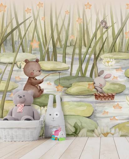 grünes Kinderwandbild namens Starry Pond aus der Oliver Robins-Kollektion
