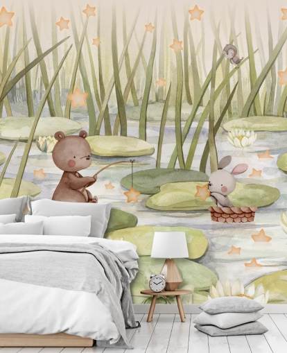 grön barnväggmålning som heter Starry Pond från Oliver Robins-samlingen