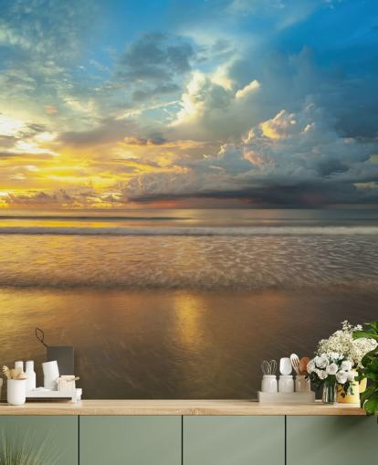 mural de parede de praia personalizável em azul e amarelo chamado Malaysia Sunset de Assaf Frank para escritórios domésticos mural de parede de praia personalizável em azul e amarelo chamado Malaysia Sunset de Assaf Frank para escritórios domésticos