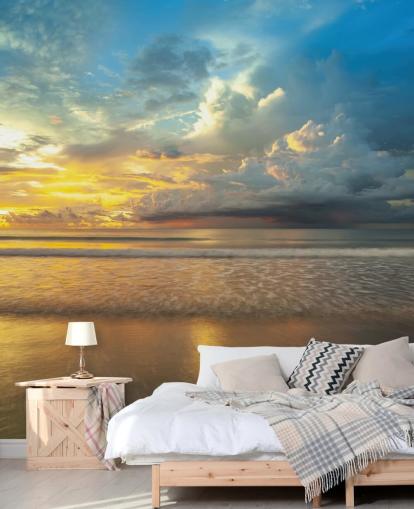blue and yellow customizable beach sunset wall mural called Malaysia Sunset by Assaf Frank for home offices