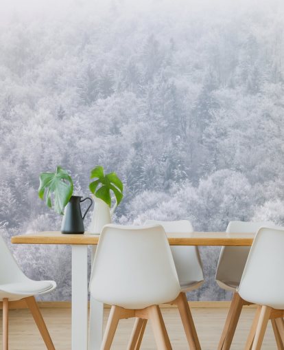 mural de pared de invierno blanco personalizable llamado Snow Forest de Assaf Frank