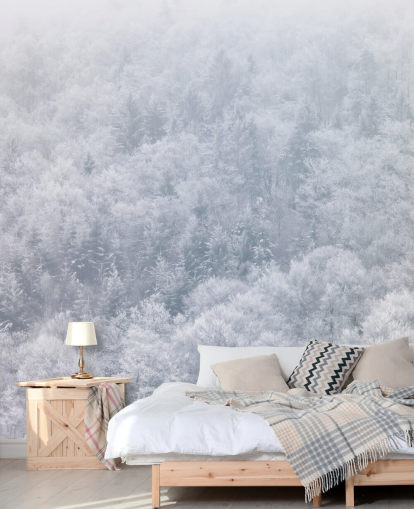 personalisierbares weißes Winter-Wandbild namens Snow Forest von Assaf Frank