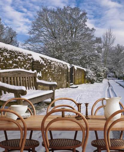 customizable snowy scene mural called Bench in Snow by Assaf Frank customizable snowy scene mural called Bench in Snow by Assaf Frank