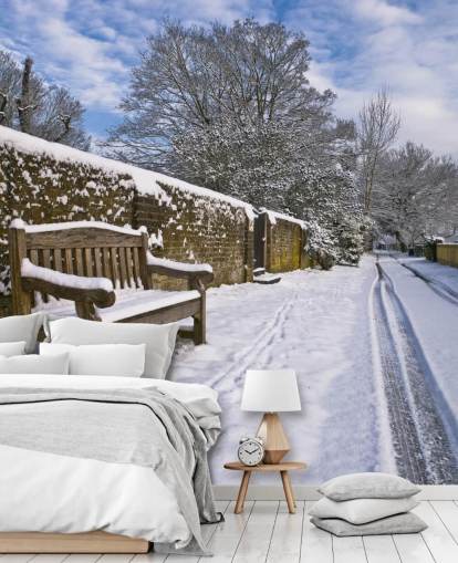 customizable snowy scene mural called Bench in Snow by Assaf Frank customizable snowy scene mural called Bench in Snow by Assaf Frank