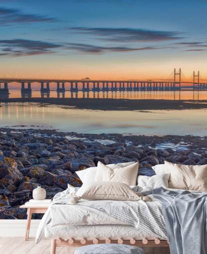 customizable bridge river mural called Severn Bridge at Dusk by Assaf Frank