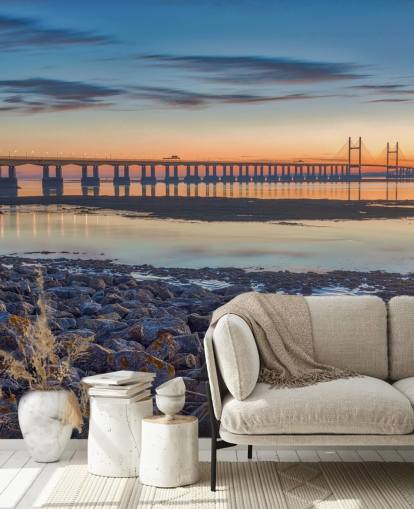 mural de ponte fluvial personalizável chamado Severn Bridge at Dusk, de Assaf Frank mural de ponte fluvial personalizável chamado Severn Bridge at Dusk, de Assaf Frank