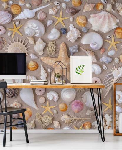 mural de pared de conchas personalizable llamado Sea Shells de Assaf Frank para interiores de inspiración costera 
