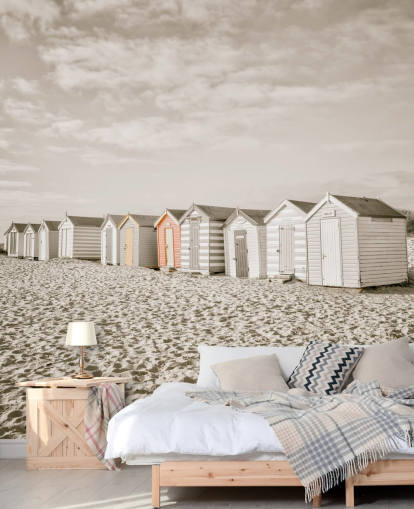 grey customisable beach hut mural called Beach Huts in a Row from Assaf Frank grey customisable beach hut mural called Beach Huts in a Row from Assaf Frank