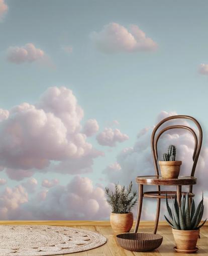 anpassningsbar lugnande blå och vit molnväggmålning som heter Fluffy Clouds av Assaf Frank anpassningsbar lugnande blå och vit molnväggmålning som heter Fluffy Clouds av Assaf Frank
