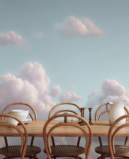 mural relajante personalizable de nubes azules y blancas llamado Fluffy Clouds de Assaf Frank