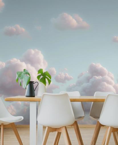 customizable calming blue and white cloud mural called Fluffy Clouds by Assaf Frank customizable calming blue and white cloud mural called Fluffy Clouds by Assaf Frank