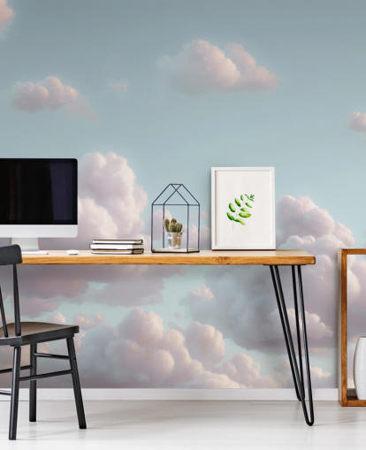 customisable calming blue and white cloud mural called Fluffy Clouds by Assaf Frank