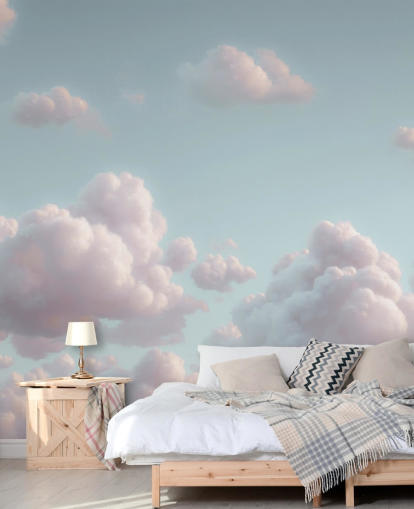 personalisierbares beruhigendes blau-weißes Wolken-Wandbild namens Fluffy Clouds von Assaf Frank personalisierbares beruhigendes blau-weißes Wolken-Wandbild namens Fluffy Clouds von Assaf Frank