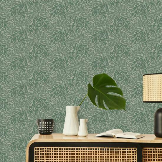 Acanthus Green Botanical Wallpaper