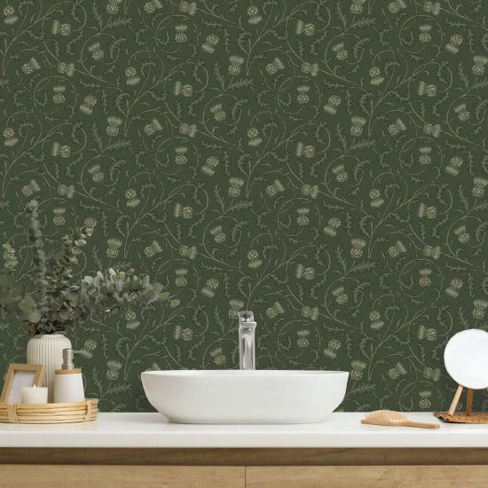 Nuit orageuse au chardon de Catriona Papier peint Nature vert foncé