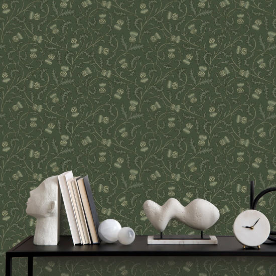 Nuit orageuse au chardon de Catriona Papier peint Nature vert foncé