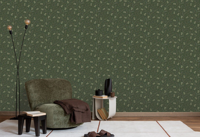 Nuit orageuse au chardon de Catriona Papier peint Nature vert foncé