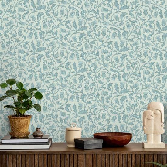 Catrionas Thistle Misty Blue Floral Wallpaper