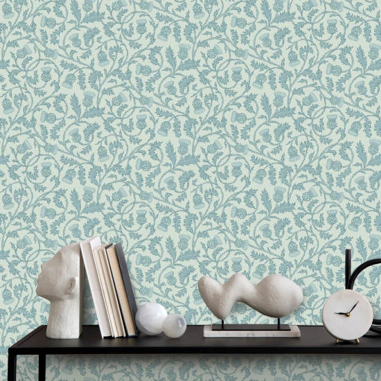 Catrionas Thistle Misty Blue Floral Wallpaper