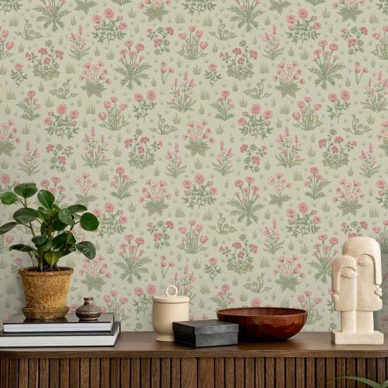 Country Garden Blush Meadow Floral Wallpaper