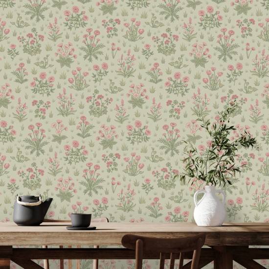 Country Garden Blush Meadow Floral Wallpaper