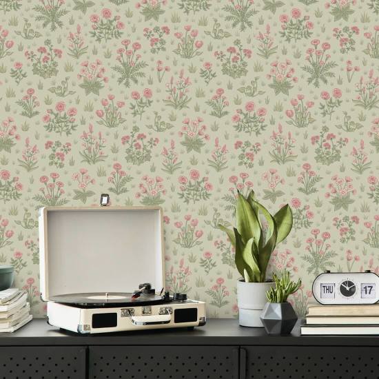 Country Garden Blush Meadow Floral Wallpaper