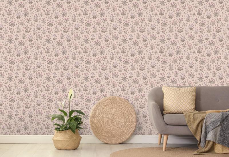 Jardín campestre Pink Dream Papel pintado floral