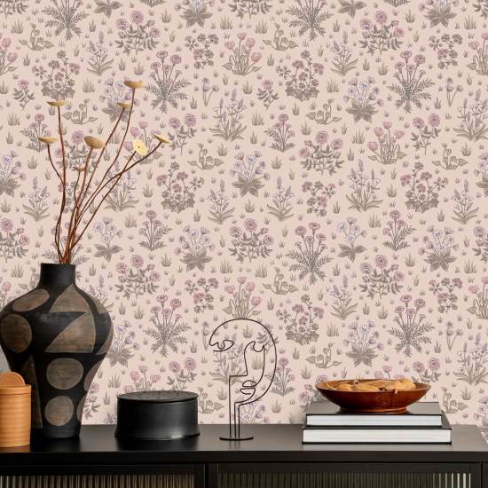 Jardín campestre Pink Dream Papel pintado floral