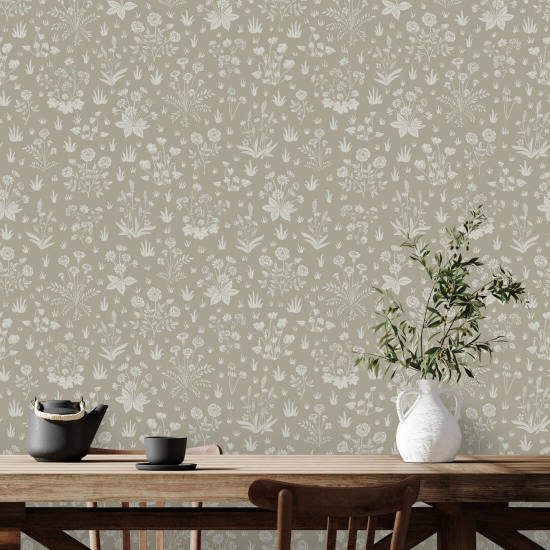 Country Garden Sandy Neutral Garden Wallpaper