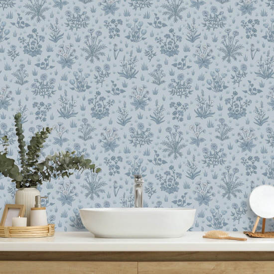 Country Garden Sky Blue Floral Wallpaper