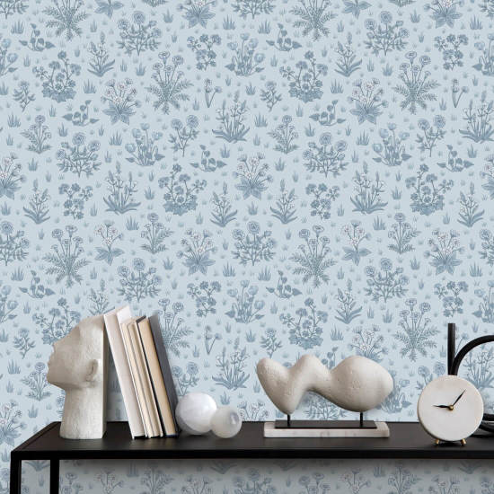 Country Garden Sky Blue Floral Wallpaper