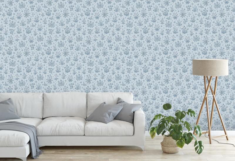 Country Garden Sky Blue Floral Wallpaper