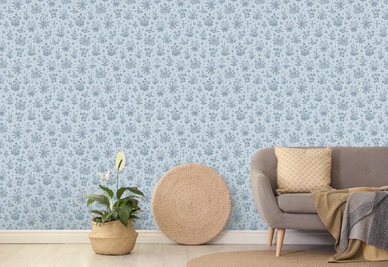 Country Garden Sky Blue Floral Wallpaper