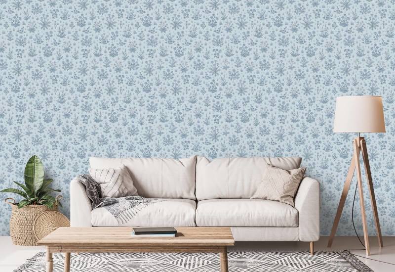 Country Garden Sky Blue Floral Wallpaper