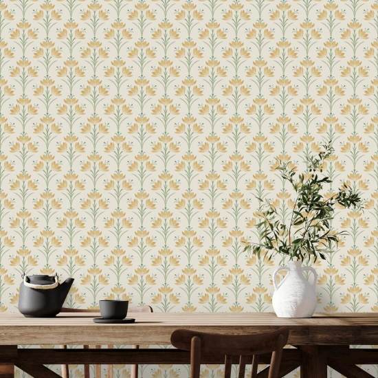 Crocus Sunlit Sage Floral Pattern Wallpaper