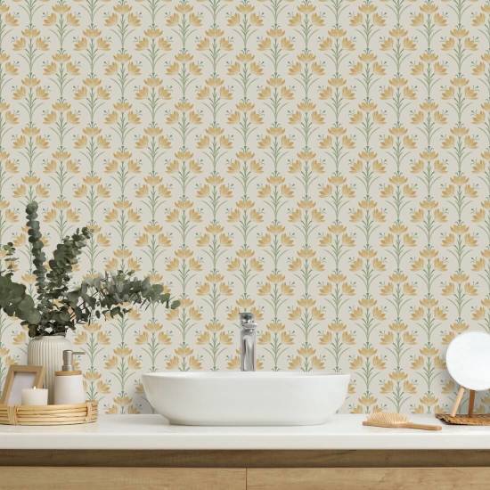 Crocus Sunlit Sage Behang met bloemenpatroon