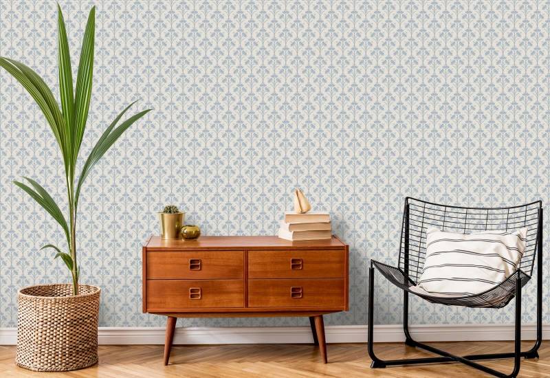 Crocus Blue Dew Floral Wallpaper