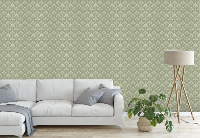 Crocus Green Glade Floral Wallpaper
