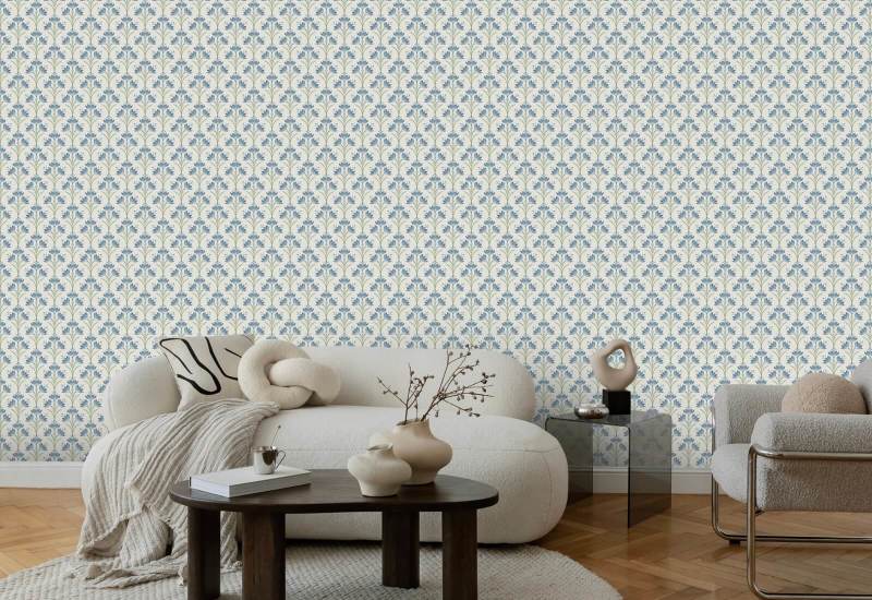 Crocus Blue Thicket Floral Wallpaper