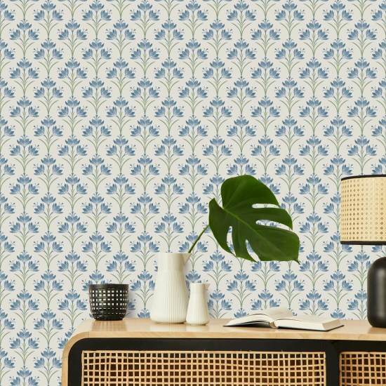 Matorral azul azafrán Papel pintado floral
