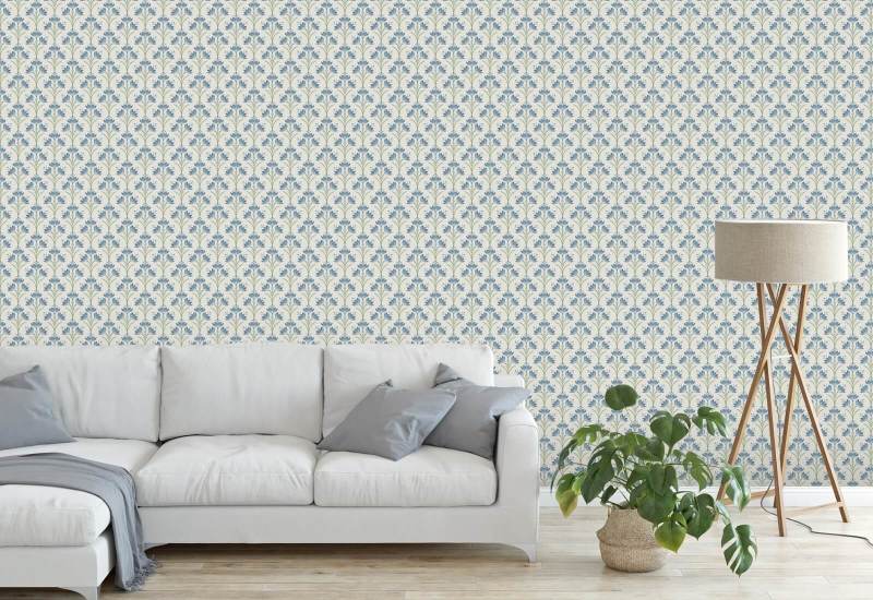 Crocus Blue Thicket Floral Wallpaper