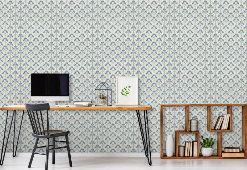 Matorral azul azafrán Papel pintado floral