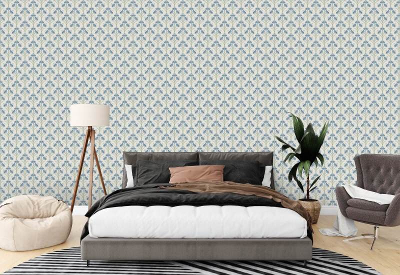 Crocus Blue Thicket Floral Wallpaper
